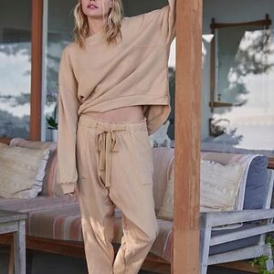 Free People Women's Monterey Beige Drawstring Lounge Pants Size S